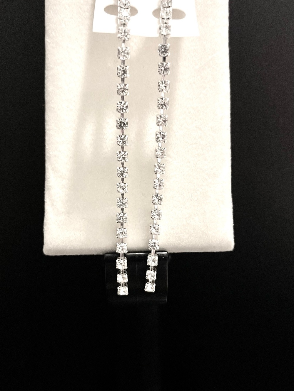 Dainty Silver Crystal Drop Tennis Earrings - White